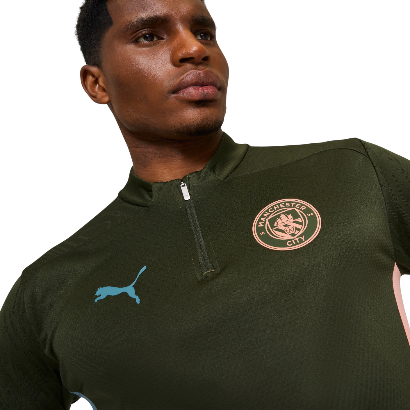 PUMA Manchester City Trainingstrui 1/4-Zip 2024-2025 Olijfgroen Lichtblauw Roze