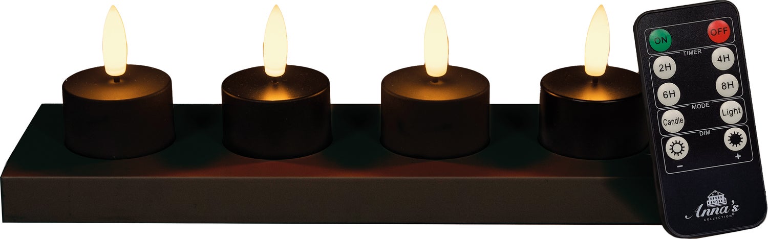 Anna's Collection LED waxinelicht met afstandsbediening zwart D 3,8 H 5 cm 4 stuks
