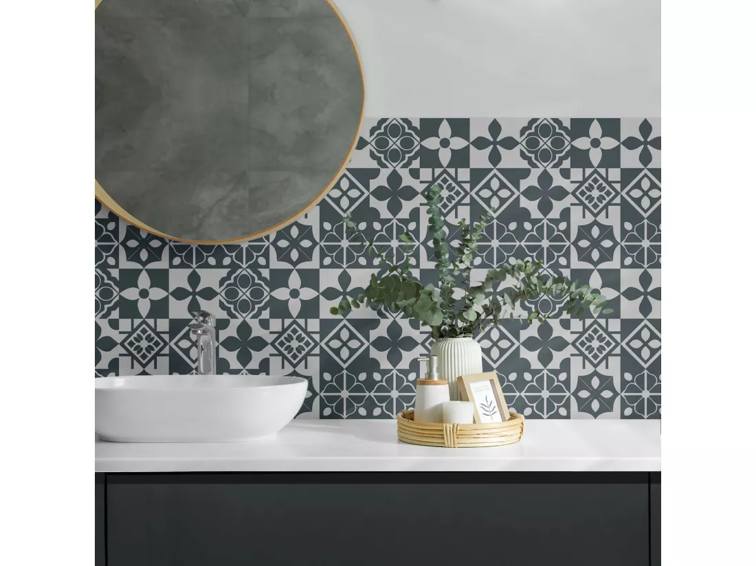 Carreaux autocollants PVC, Carrelage PVC adhésif - 9x30x30 - Motifs géométriques dans les carreaux
