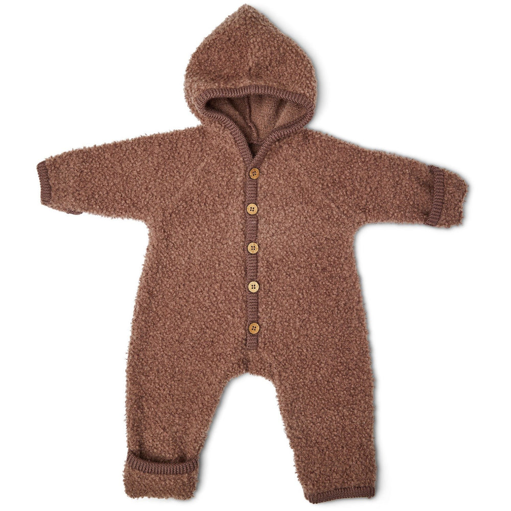 Køb Smallstuff Rose Brown Jumpsuit Bouclé Merino Uld Med Knapper og Hætte
