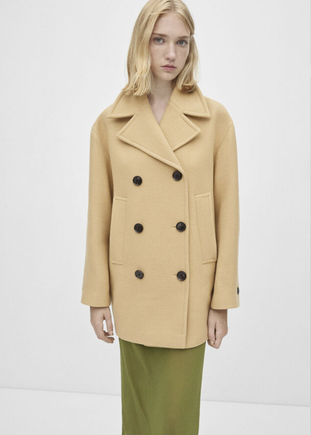 MANGO Double breasted virgin wool coat Medium brown