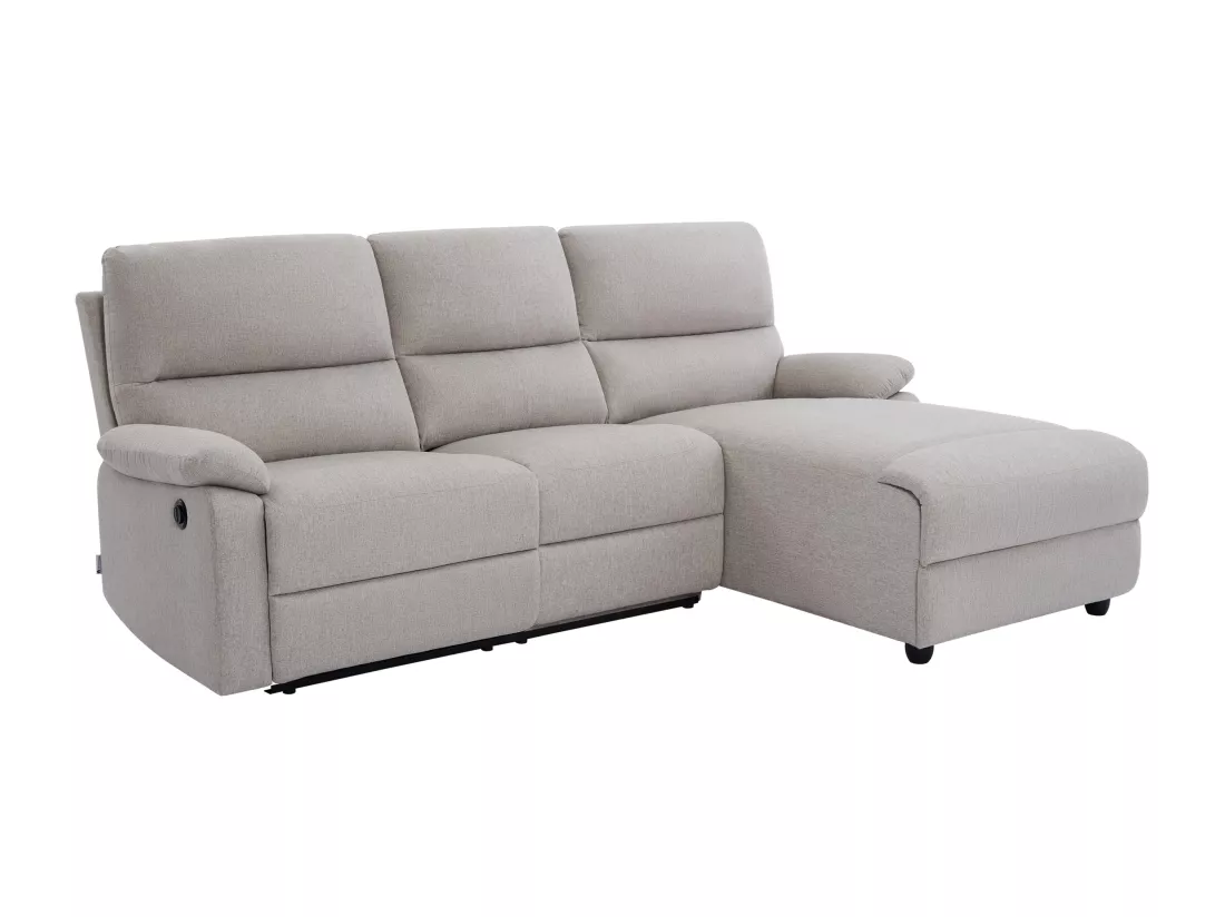 Canapé d'angle droit relax électrique en tissu beige LUNANO