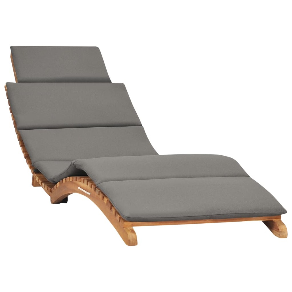 Transat chaise longue bain de soleil lit de jardin terrasse meuble d'extérieur pliable avec coussin gris foncé bois de teck 0