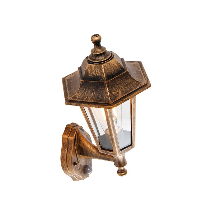 Klassieke buitenwandlamp antiek goud met bewegingssensor - New Haven