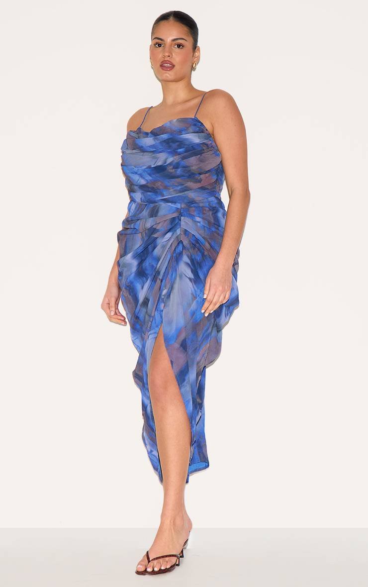 Bleu Robe Midi Drapée Froncée En Mousseline Bleu Clair Grande Taille