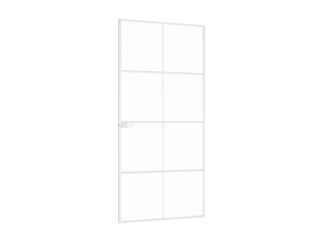 Porte d'intérieur Blanc 93x201,5 cm Trempé verre aluminium fin