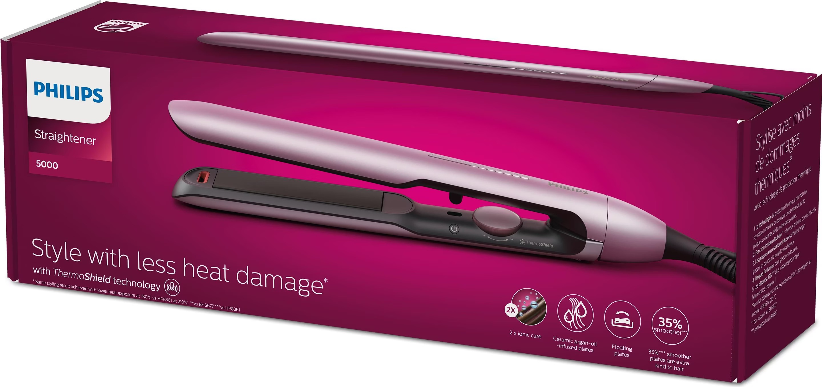 Series 5000 Haarglätter ThermoShield Glätteisen Keramik Haar Streckeisen mit Ionenfunktion (BHS530/00) - Rosa