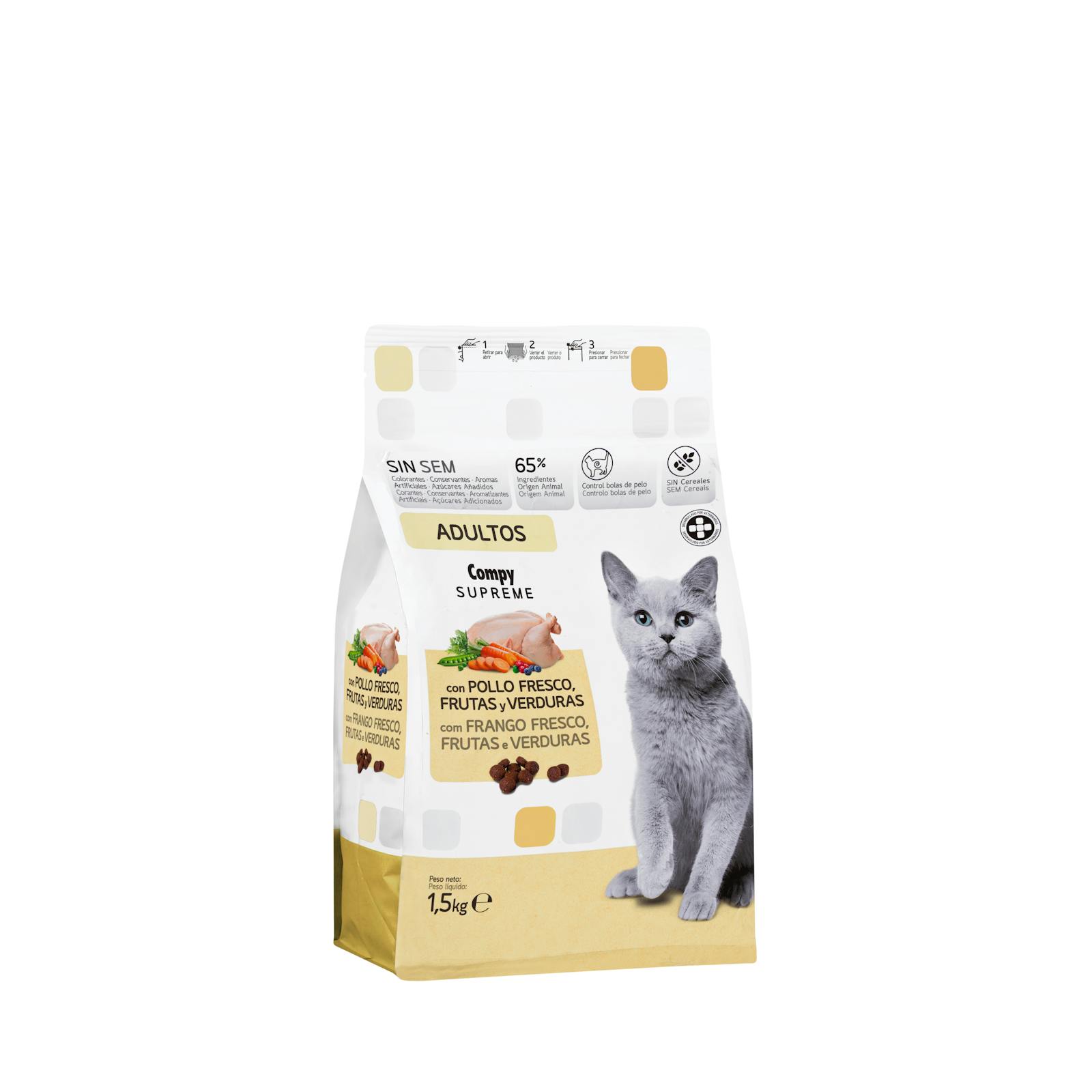 Nourriture pour chat adulte Supreme Compy au poulet, fruits et légumes
