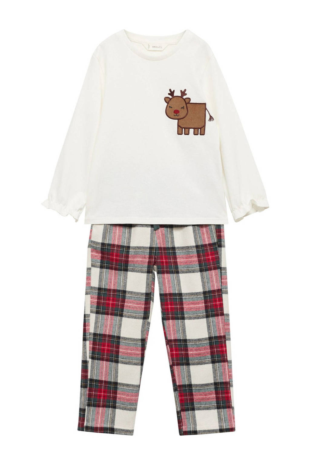 Mango Kids kerstpyjama met ruitdessin rood/wit
