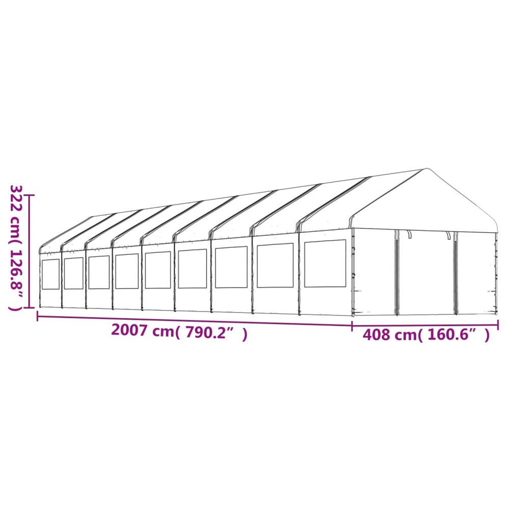 Belvédère avec toit blanc 20,07x4,08x3,22 m polyéthylène