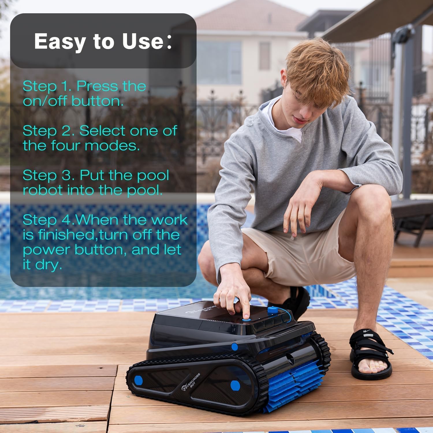 EVERCROSS BOT U8 Robot Piscine Fond et Parois, Robot Piscine sans Fil avec Nettoyage de la Ligne d'eau, 120 Min Autonomie, Navigation Intelligente, Stationnement Automatique, Piscines 200㎡