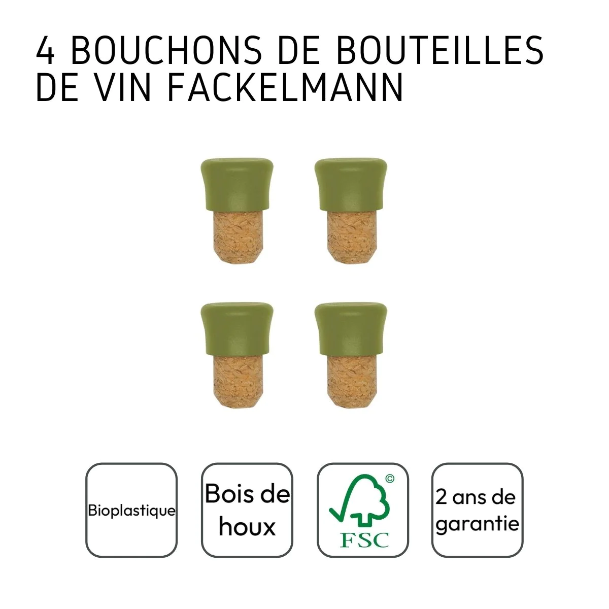Lot de 4 bouchons en liège Gamme Zéro Fackelmann