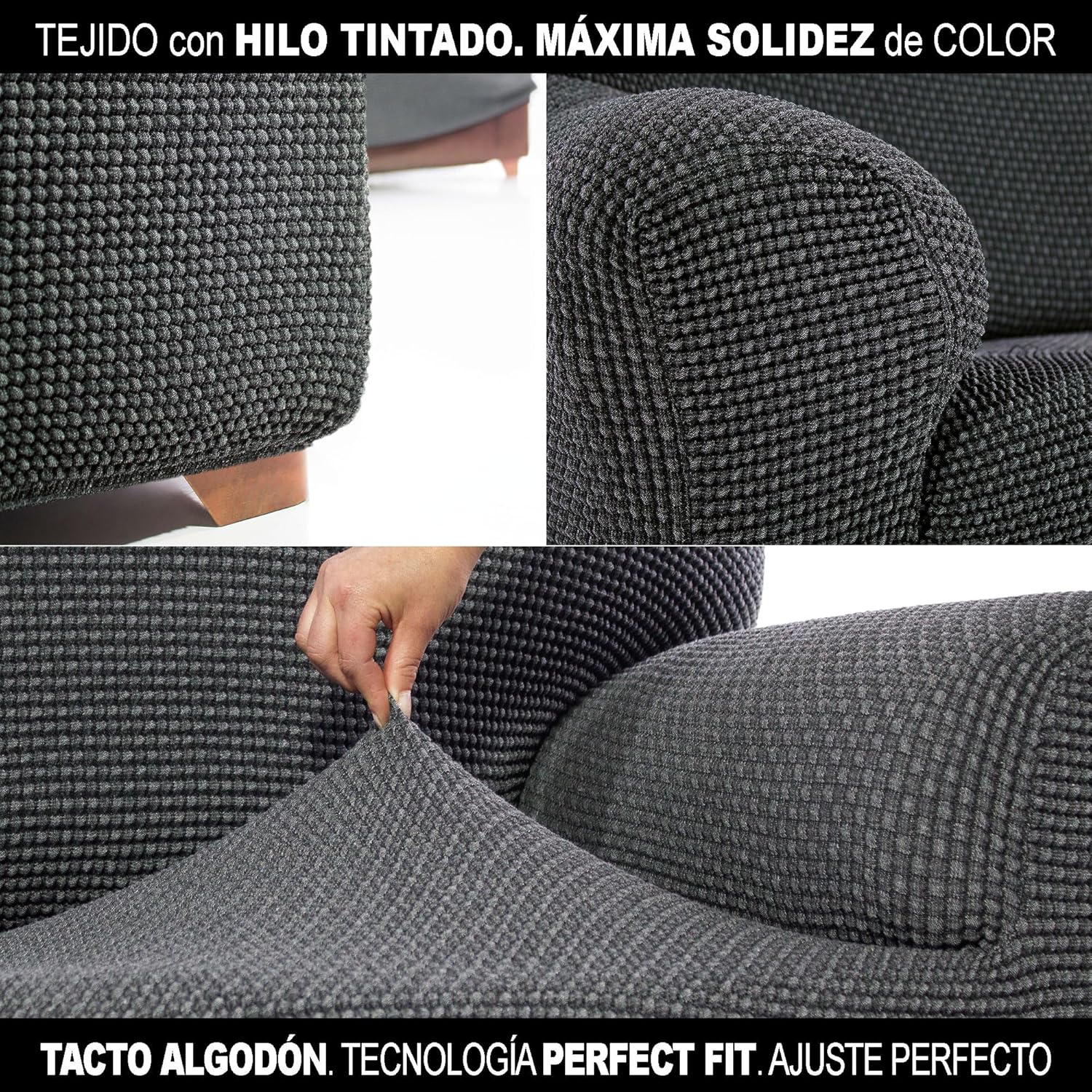 SOFASKINS® super elastischer Chaise Longue überzug, Sofabezug rechte Lange Armlehne, Sofa überzug atmungsaktiv, bequem und langlebig, Kompatible Abmessungen des Sofas (210-340 cm), Farbe dunkelgrau