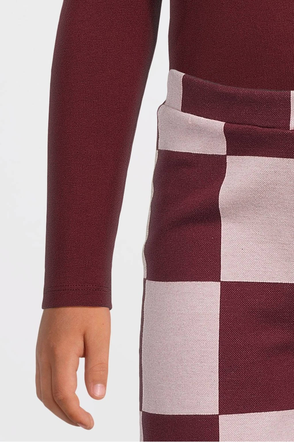 Your Wishes geruite wide leg broek wijnrood/roze