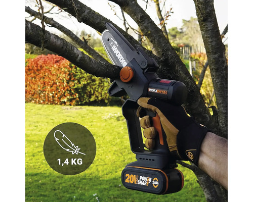 WORX NITRO WG325E.9 20V snoerloze snoeizaag/minikettingzaag/boomsnoeier + GRATIS bonusartikel: 20V accu WA3644 (4,0Ah)