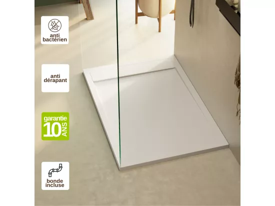 Receveur de Douche Extraplat MAGNUS Blanc 90x90x3cm - Texture Ardoise 75% Minéral, Antidérapant, Antibactérien, LAVABERG