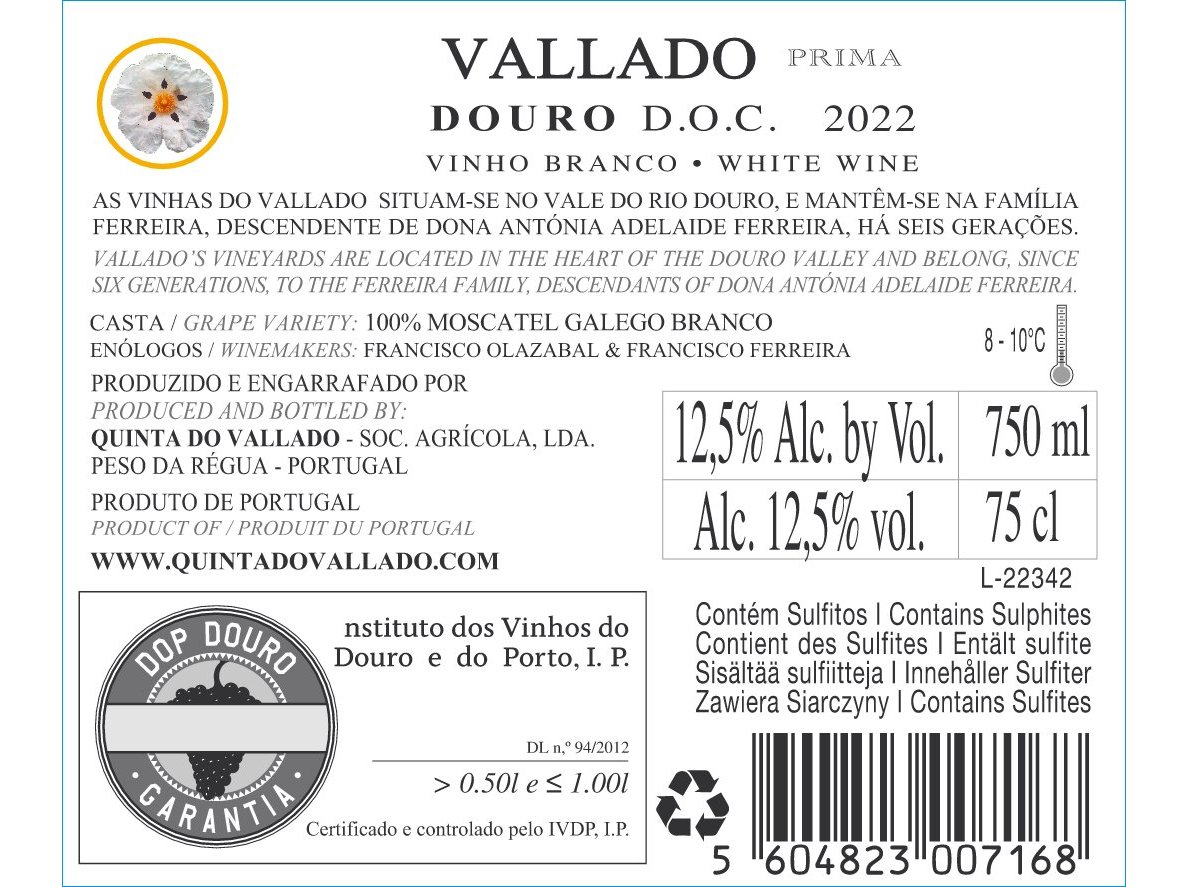 VINHO BRANCO VALLADO PRIMA DOURO 0.75L