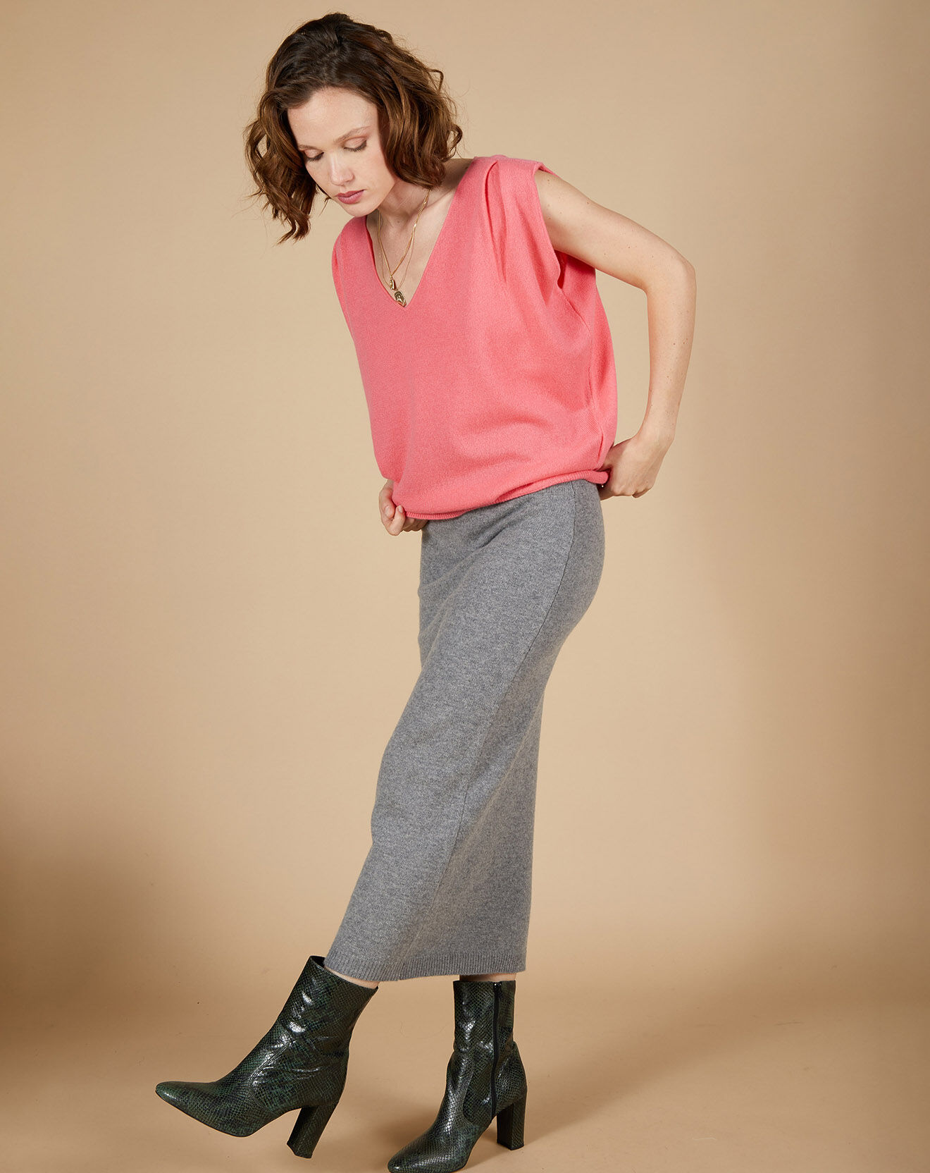 Cashmere Tribu Pull 100% Cachemire Bella  épaulettes rose