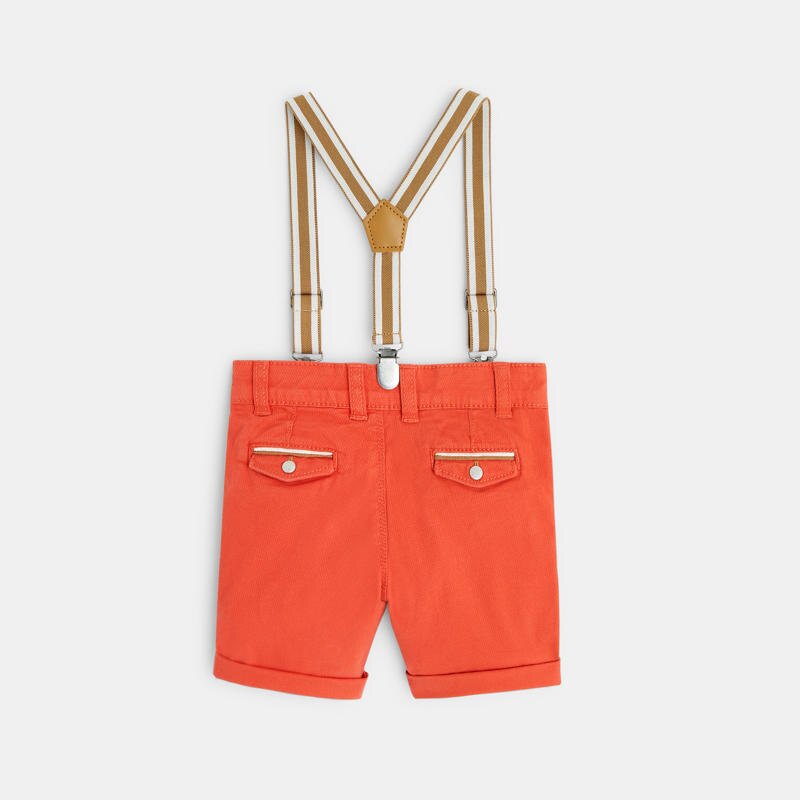 Bermuda à pinces en coton fantaisie et bretelles orange bébé garçon Orange