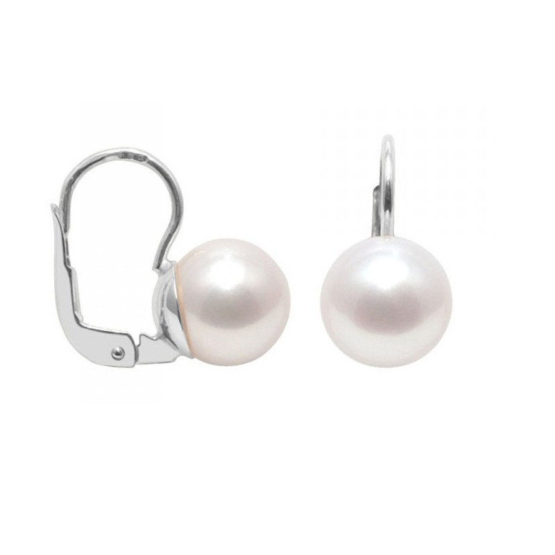 Boucles d'Oreilles Femme Dormeuses Perles de Culture Blanches et Argent 925/1000