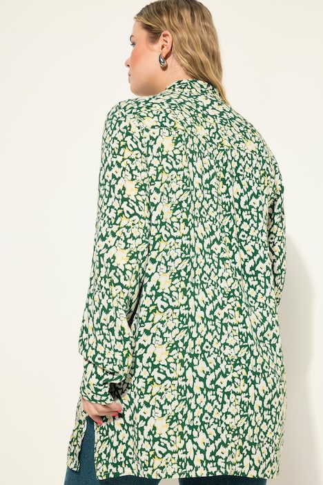Hemdbluse, Boxy Shape, Leo-Print, Langarm