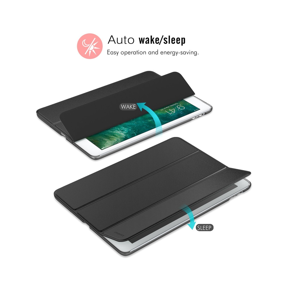 Deksel til iPad Air 1/iPad Air 2/New iPad 9.7 tommer, sort