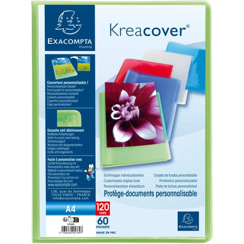 Protège-documents polypropylène semi rigide Kreacover® Chromaline 60 pochettes - 120 vues - A4