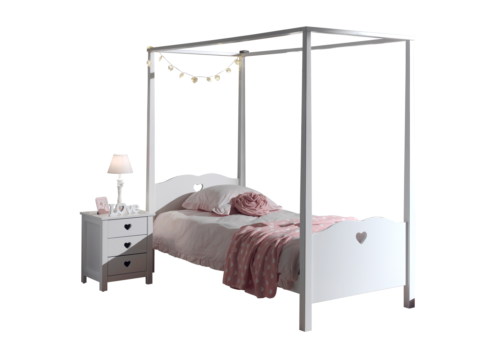 2-teiliges Jugendzimmer-Set AMORI - weiß - mit Nachtkonsole - 90x200 cm