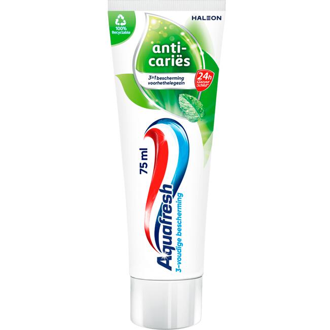 Aquafresh Anti Cariës Tandpasta Voor Gezonde Tanden & Een Frisse Adem 75 ML Recyclebare Plastic Tube & Dop