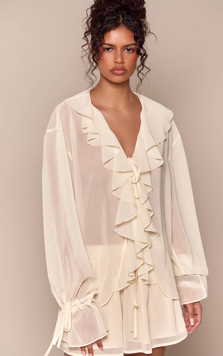 Amande Ensemble Coordonné Blouse En Mousseline À Volants Et Décolleté Plongeant