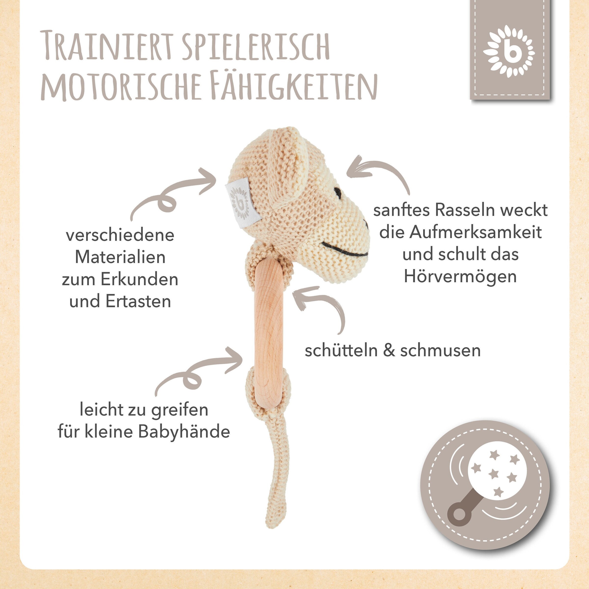 Bieco Greifling Holz Natur und Baumwolle mit Rassel Affe - ab Geburt Braun