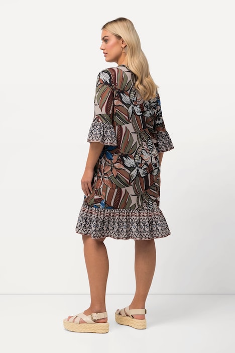 Minikleid, Volants, A-Linie, V-Ausschnitt, 3/4-Arm