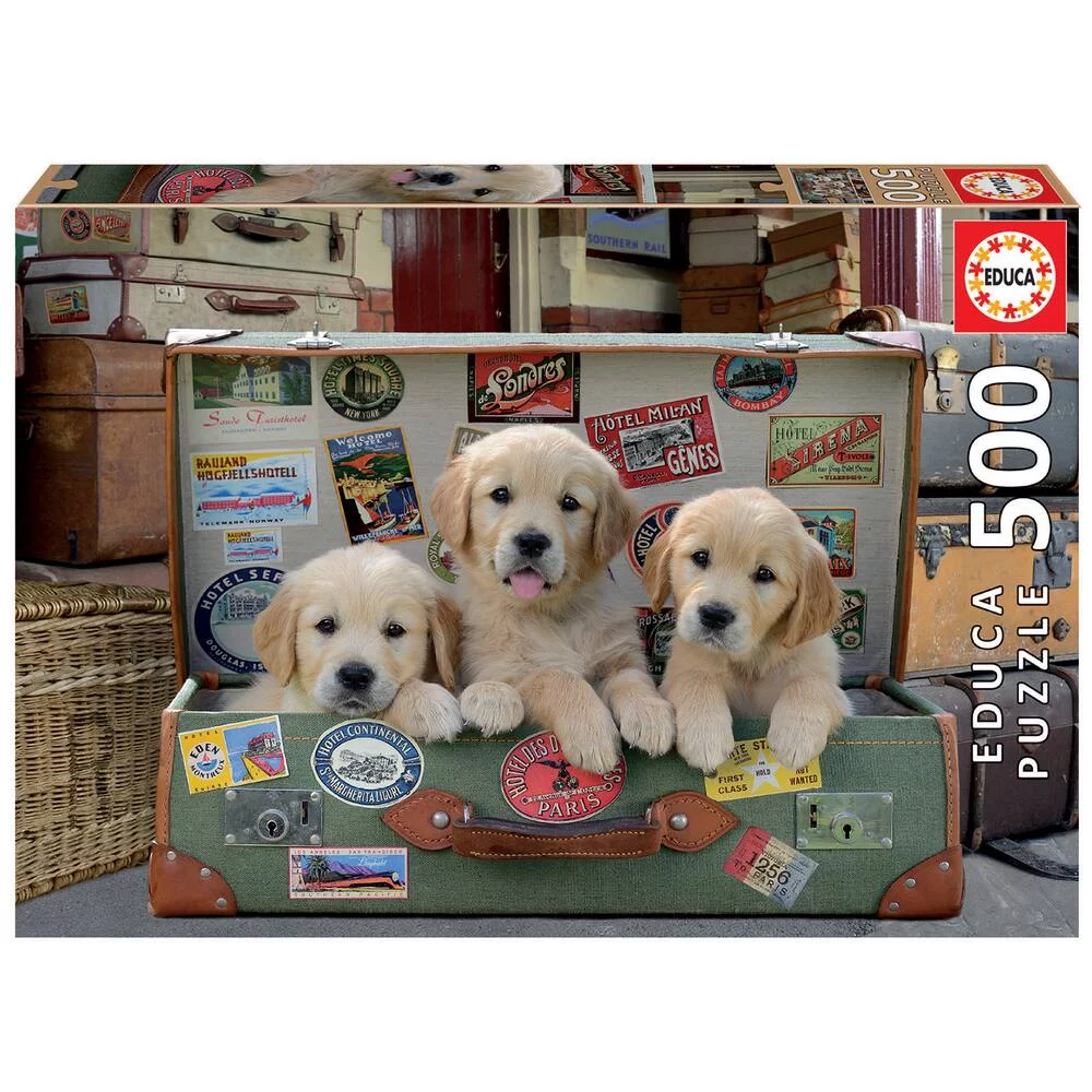 PUZZLE 500 PIECES DES CHIOTS DANS LES BAGAGES