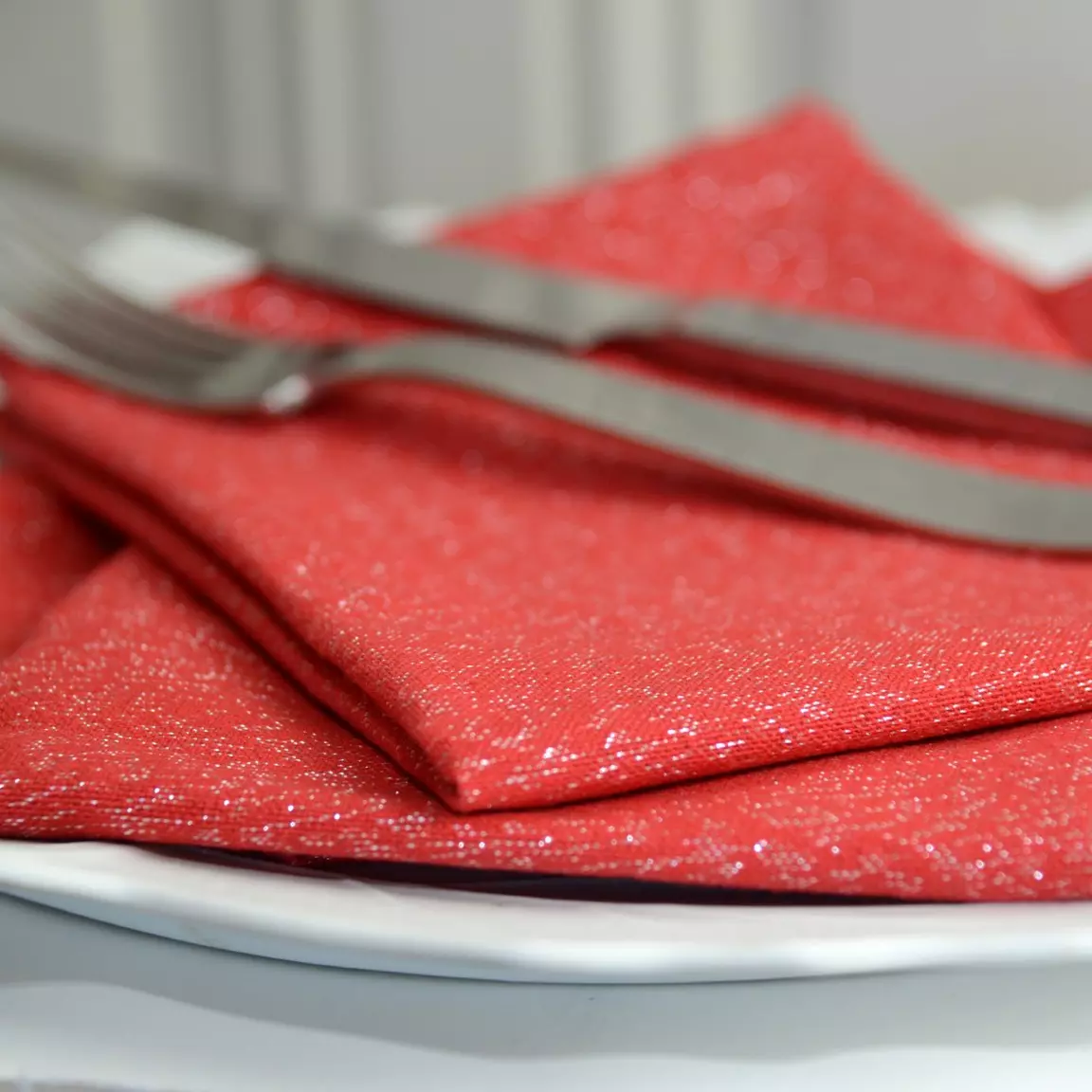 Lot de 3 serviettes coton (40 x 40 cm) Etincelle Rouges