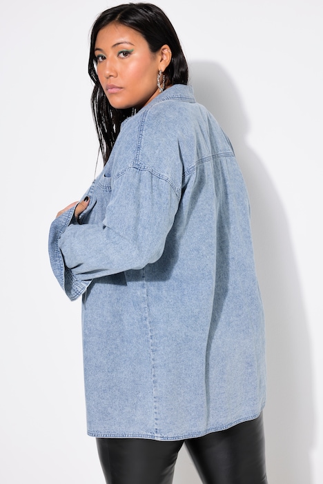 Jeanshemd, oversized, Knopfleisten-Stickerei