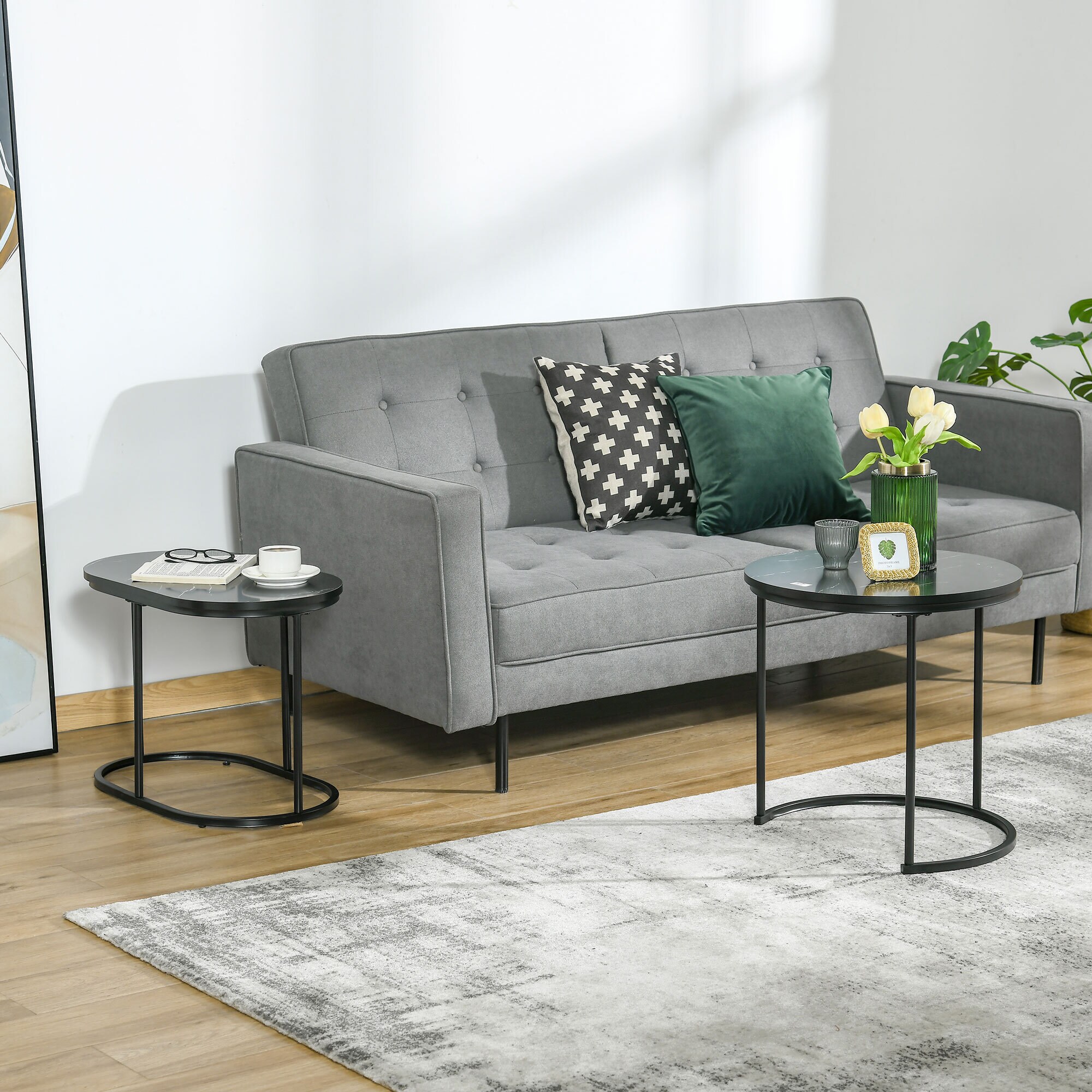 HOMCOM Couchtisch-Set ineinander Verstaubar schwarz 50L x 50B x 50,5H cm