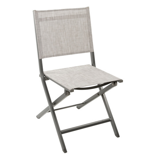 Chaise pliante ERIS en aluminium et toile beige chiné - 57x47x88 cm