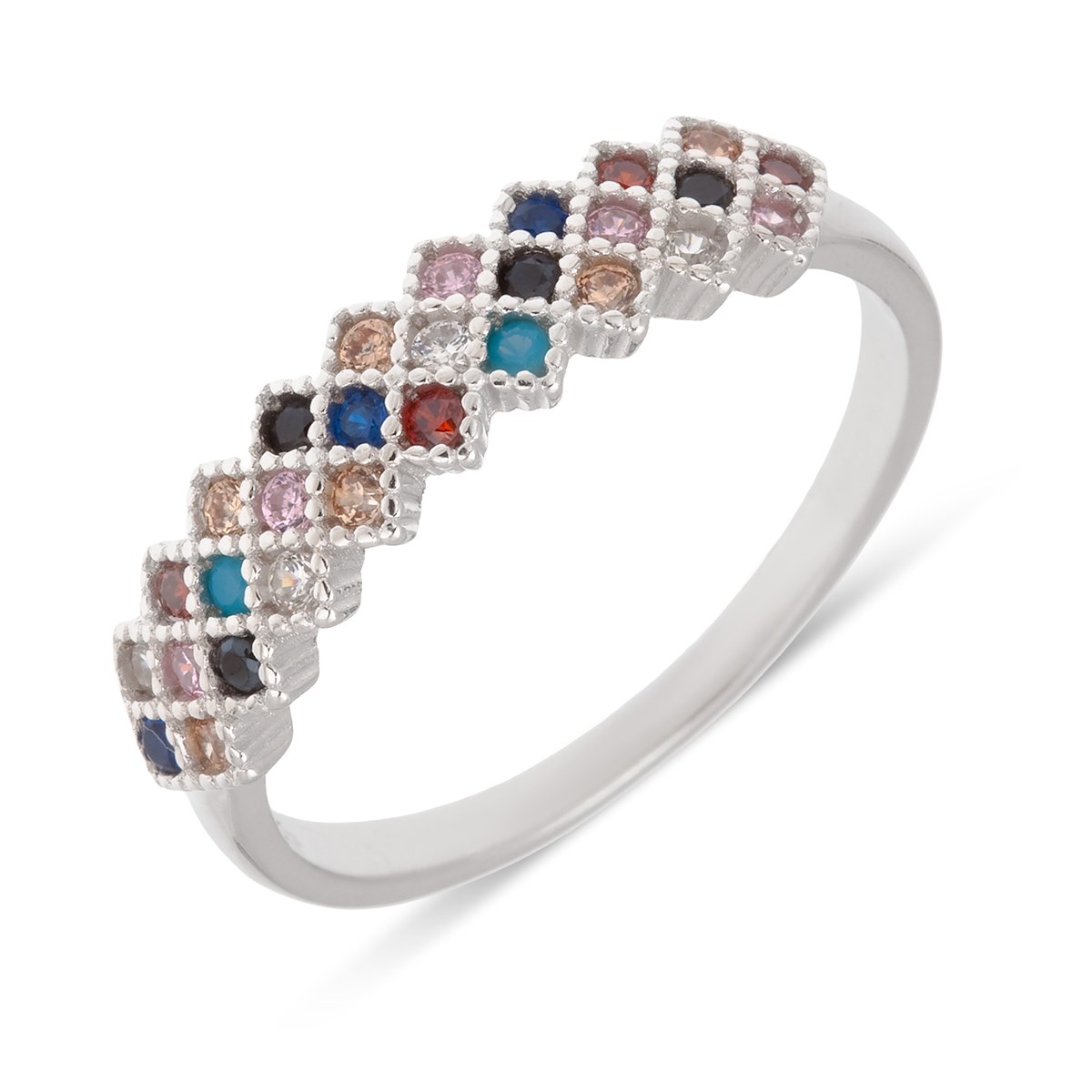 Bague argent rhodié avec pierres précieuses d'imitation
