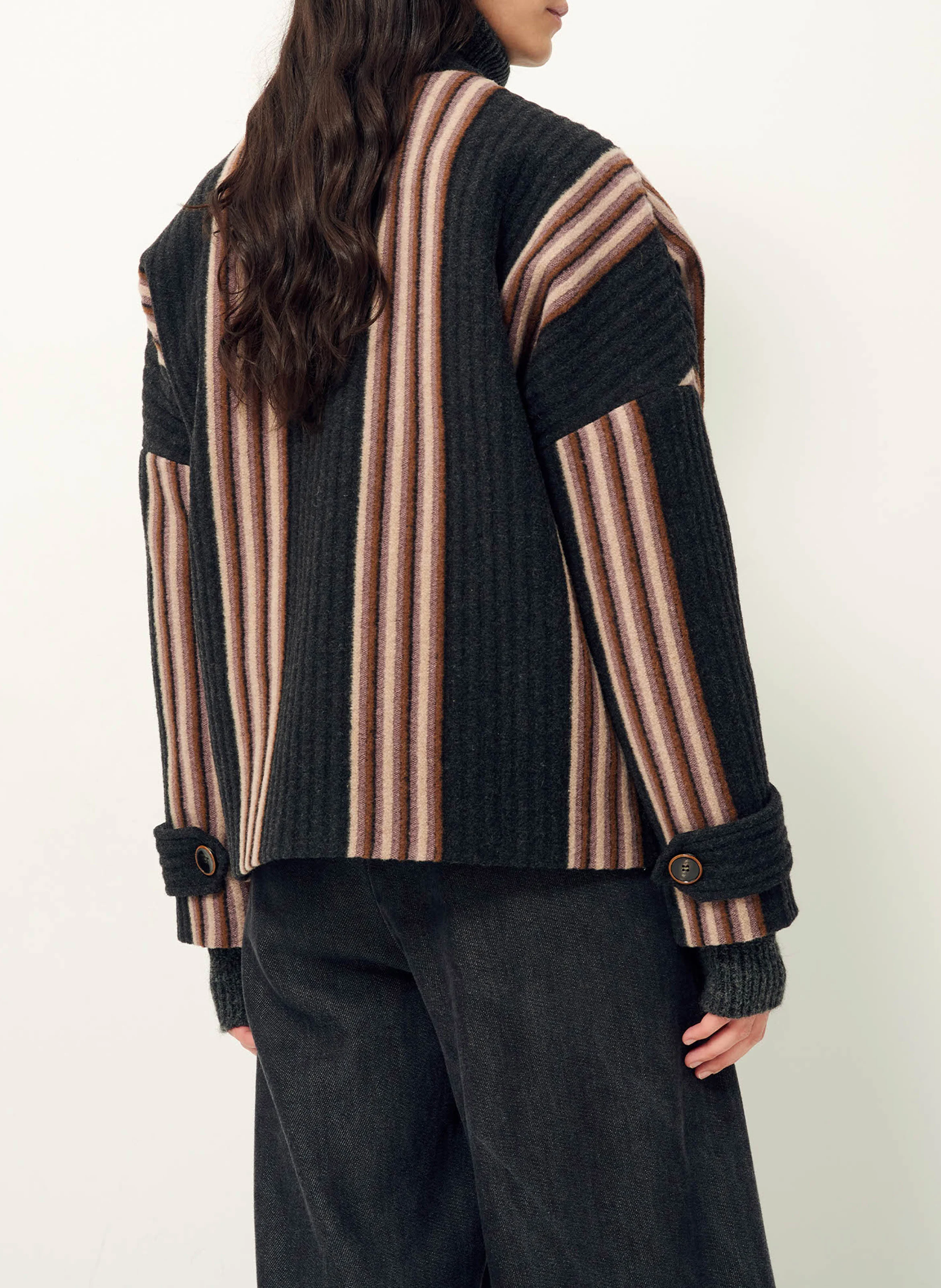 YALETOWN - Veste courte esprit teddy rayée en laine mélangée | Bleu