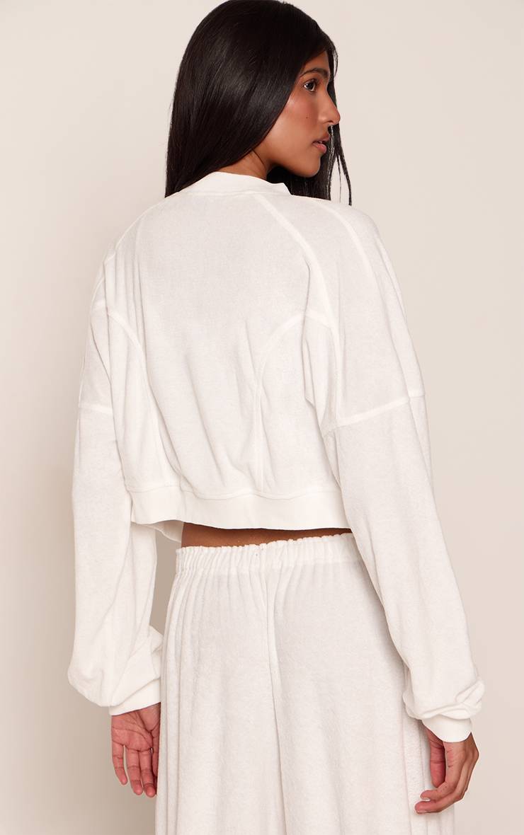 Blanc Veste Bomber En Tissu Éponge