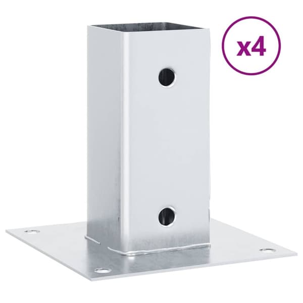 vidaXL Stolpebunner firkantet 4 stk sølv 61x61 mm galvanisert stål
