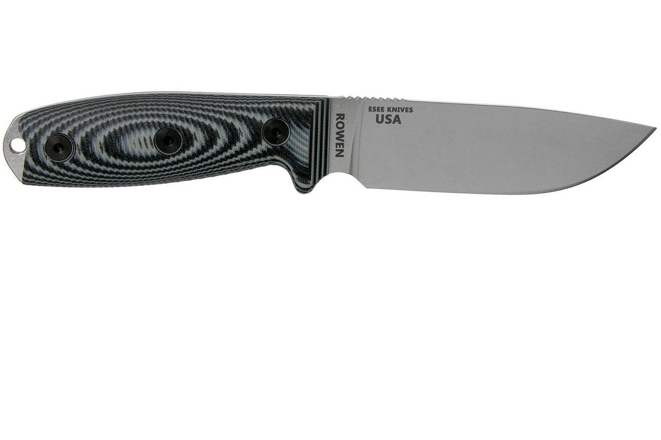 ESEE Model 4 Plain Edge S35VN, Grey Black G10 3D Handle 4P35V-002 met schede   clip