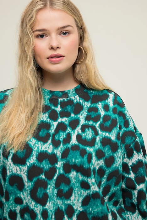 Sweatkleid, oversized, Leo Print, Rundhals, Langarm