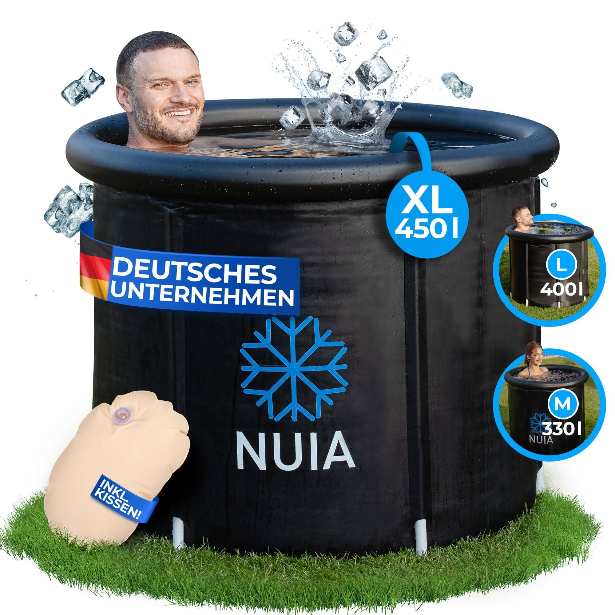 NUIA Premium Eisbad 2.0 450L (90 cm Ø) XL Komplettset, Kryotherapie Eis Bad für Sportler & Anfänger, Eistonne mit 5 Isolierschichten Eis Tonne