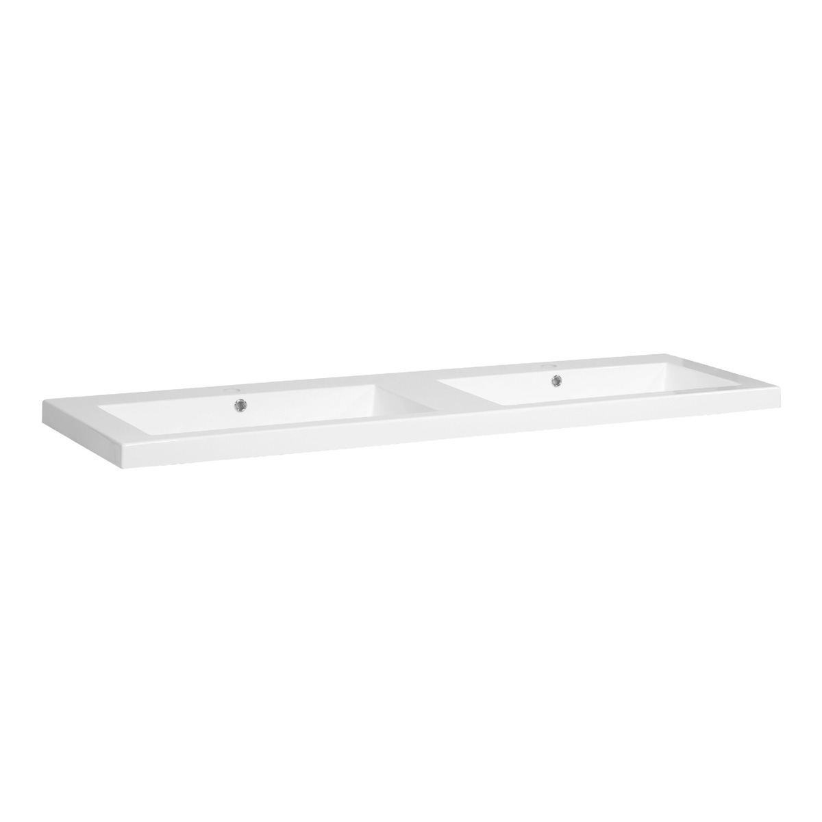 Brauer Solar Medium dubbele wastafel mineraalmarmer 160cm met 2 kraangaten wit glans