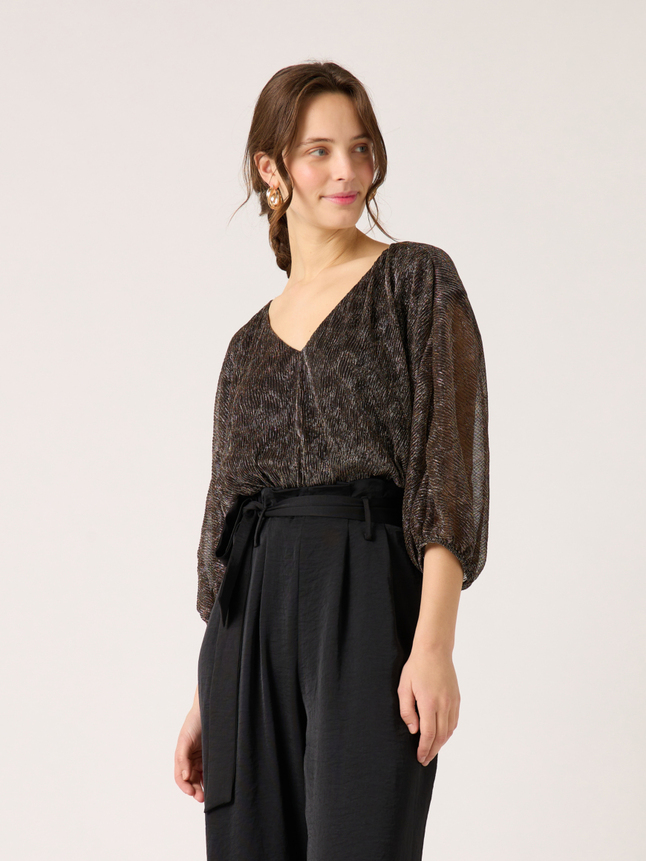 Combinaison pantalon bimatière haut métallisé
