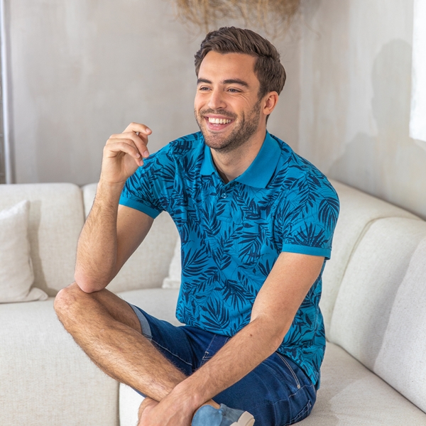 Unsigned heren polo met bloemenprint blauw