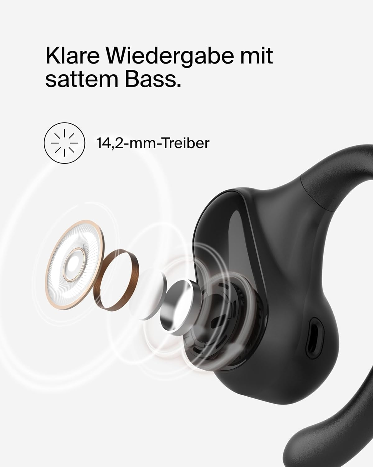 SoundForm ClearFit Bluetooth 5.3 Open-Ear Kopfhörer mit Ladecase und IPX5 (AUC013CTBK) - Schwarz
