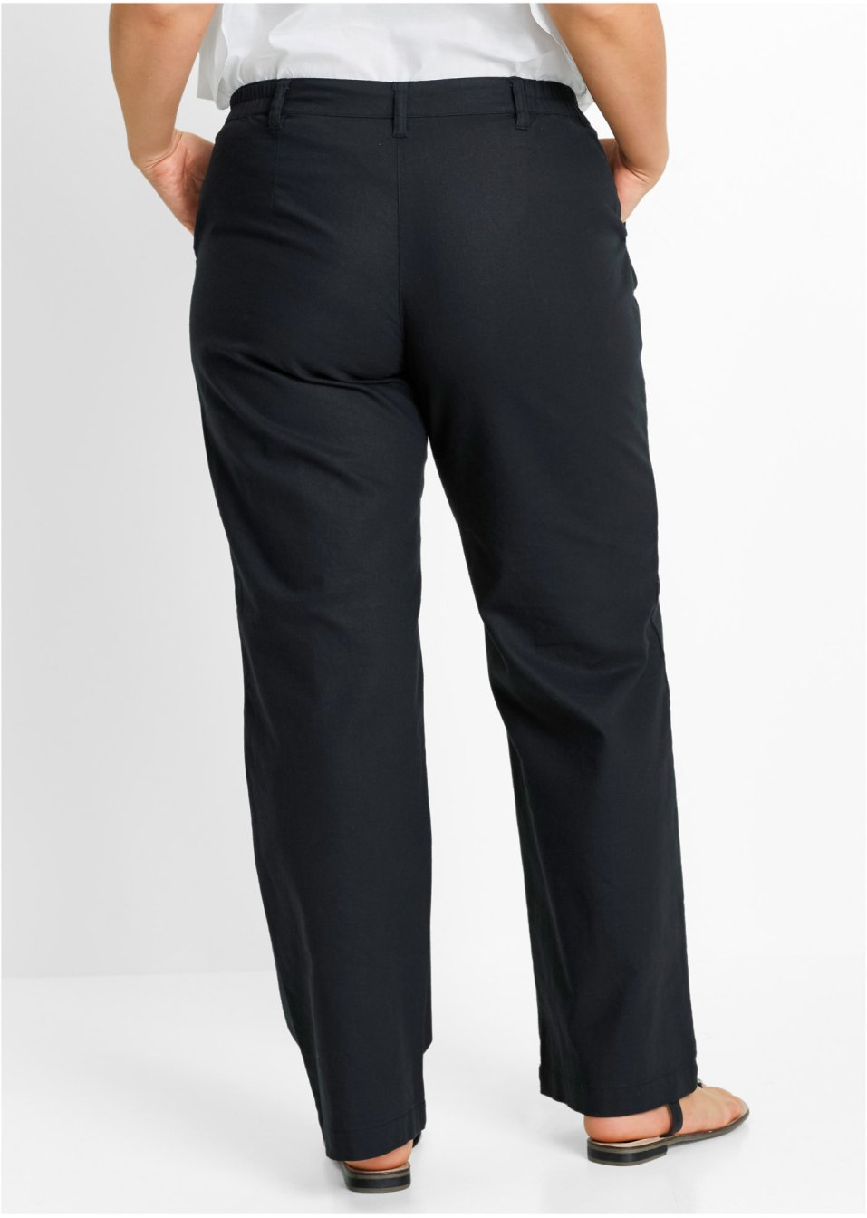Pantalon en lin majoritaire avec taille confortable, Loose Fit