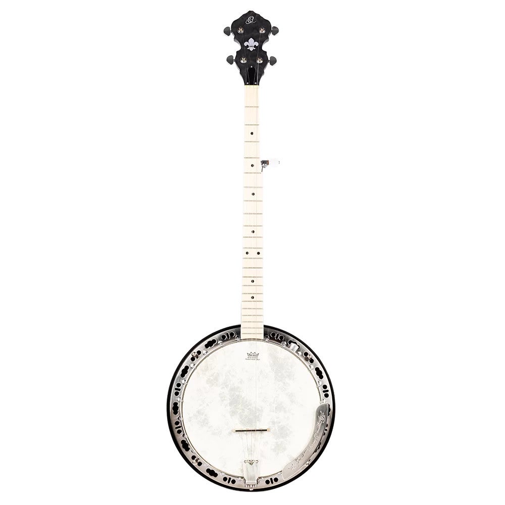 Ortega Falcon Series 5-string Lefthanded Banjo Transparent Charcoal linkshandige elektrisch-akoestische banjo met gigbag